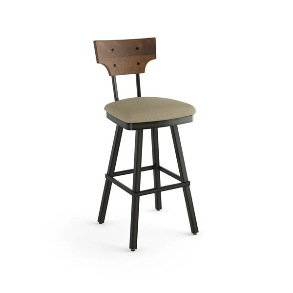 Amisco Gustavson 30.5-in Swivel Bar Stool - Beige Fabric - Brown Distressed Wood - Gun Metal 1 Amisco Gustavson 30.5-in Swivel Bar Stool - Beige Fabric - Brown Distressed Wood - Gun Metal