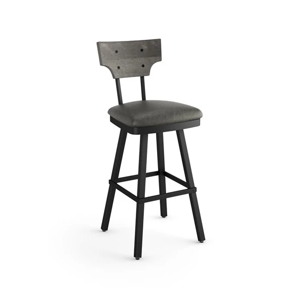 Amisco Gustavson 30.5-in Swivel Bar Stool - Medium Grey Faux Leather - Grey Distressed Wood - Black Metal 1 Amisco Gustavson 30.5-in Swivel Bar Stool - Medium Grey Faux Leather - Grey Distressed Wood - Black Metal
