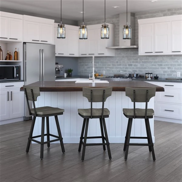 Amisco Ferguson 29.25-in Swivel Bar Stool - Grey Distressed Wood - Black Metal 2 Amisco Ferguson 29.25-in Swivel Bar Stool - Grey Distressed Wood - Black Metal - Image 2