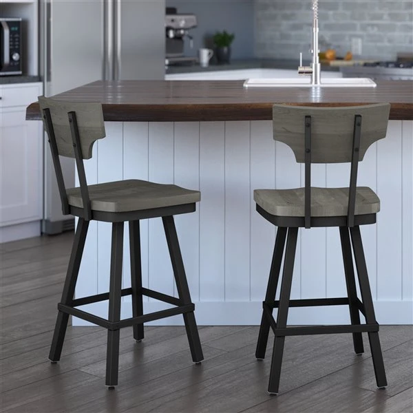 Amisco Ferguson 29.25-in Swivel Bar Stool - Grey Distressed Wood - Black Metal 3 Amisco Ferguson 29.25-in Swivel Bar Stool - Grey Distressed Wood - Black Metal - Image 3