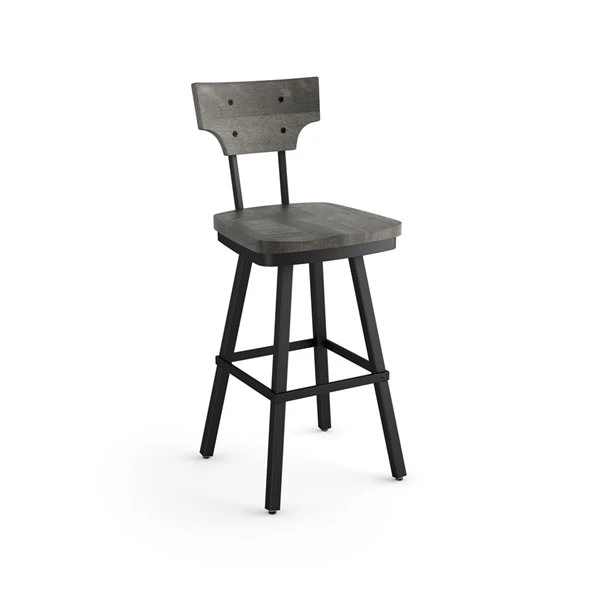 Amisco Ferguson 29.25-in Swivel Bar Stool - Grey Distressed Wood - Black Metal 1 Amisco Ferguson 29.25-in Swivel Bar Stool - Grey Distressed Wood - Black Metal