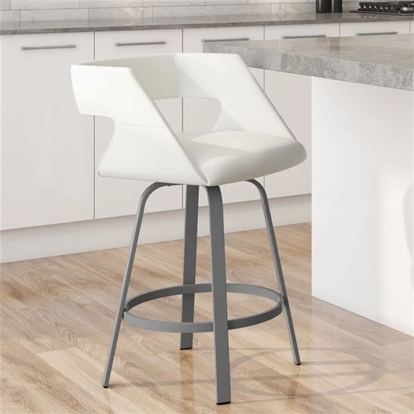 Amisco Harris 26.63-in Swivel Counter Stool - Off White Faux Leather - Matt Dark Grey Metal 3 Amisco Harris 26.63-in Swivel Counter Stool - Off White Faux Leather - Matt Dark Grey Metal - Image 3