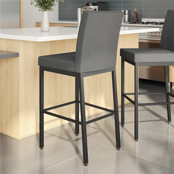 Amisco Perry Ann 30.25-in Bar Stool - Dark Grey Quilted Fabric - Black Metal 3 Amisco Perry Ann 30.25-in Bar Stool - Dark Grey Quilted Fabric - Black Metal - Image 3