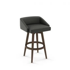Amisco Carpenter 26.5-in Swivel Counter Stool - Charcoal Grey Polyester - Brown Wood