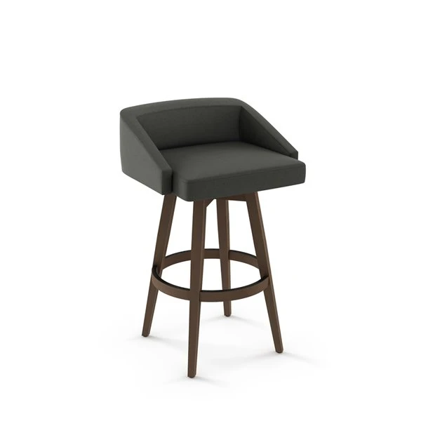 Amisco Carpenter 26.5-in Swivel Counter Stool - Charcoal Grey Polyester - Brown Wood 1 Amisco Carpenter 26.5-in Swivel Counter Stool - Charcoal Grey Polyester - Brown Wood