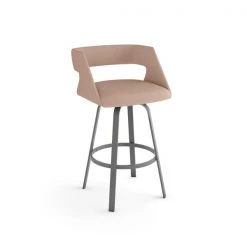 Amisco Harris 26.63-in Swivel Counter Stool - Soft Pink Fabric - Glossy Grey Metal