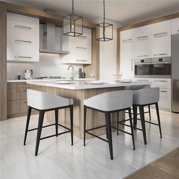 Amisco Bailey 26.75-in Counter Stool - Grey White Polyester - Black Metal 2 Amisco Bailey 26.75-in Counter Stool - Grey White Polyester - Black Metal - Image 2