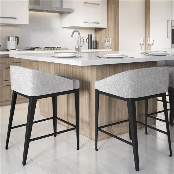 Amisco Bailey 26.75-in Counter Stool - Grey White Polyester - Black Metal 3 Amisco Bailey 26.75-in Counter Stool - Grey White Polyester - Black Metal - Image 3