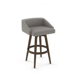 Amisco Carpenter 26.5-in Swivel Counter Stool - Taupe Grey Faux Leather - Brown Wood
