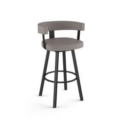 AMISCO Sales Shop 14 Amisco Parker 26.25-in Swivel Counter Stool - Taupe Grey Faux Leather - Black Metal