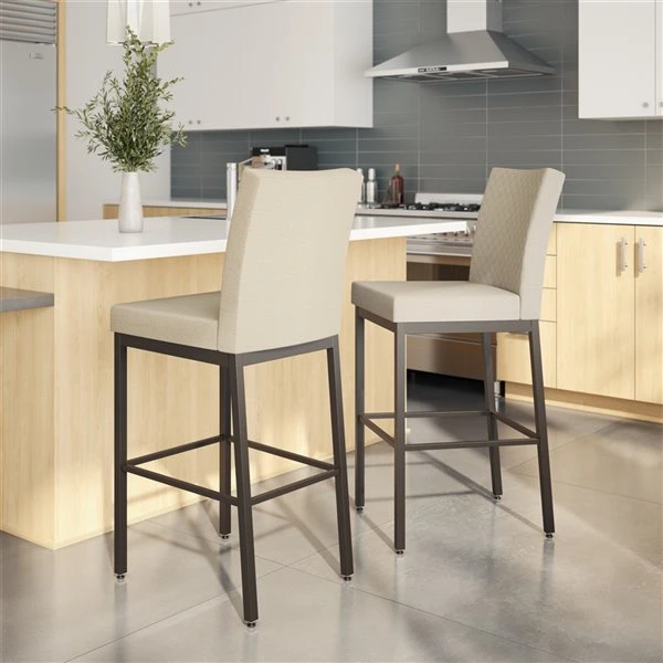 Amisco Perry Ann 30.25-in Bar Stool - Beige Quilted Fabric - Dark Brown Metal 2 Amisco Perry Ann 30.25-in Bar Stool - Beige Quilted Fabric - Dark Brown Metal - Image 2