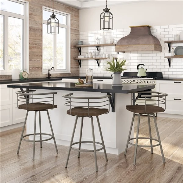 Amisco Denton 25.88-in Swivel Counter Stool - Dark Brown Distressed Wood - Matt Light Grey Metal 2 Amisco Denton 25.88-in Swivel Counter Stool - Dark Brown Distressed Wood - Matt Light Grey Metal - Image 2