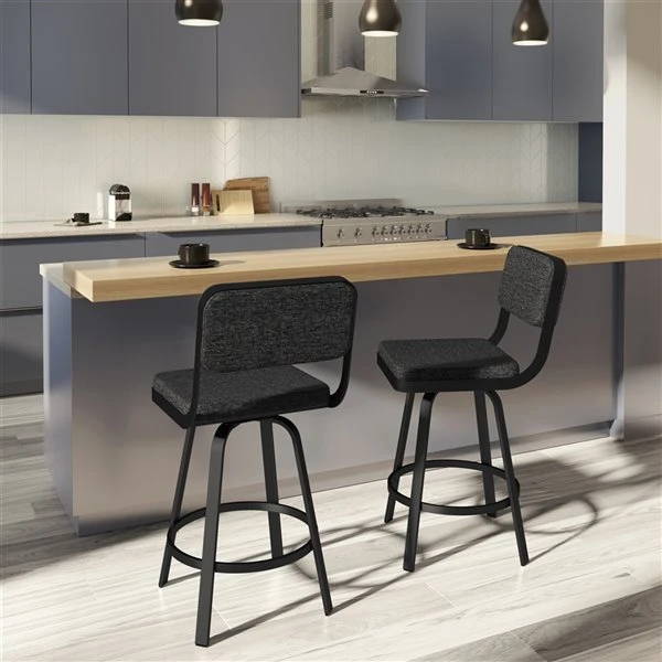 Amisco Everett 26.25-in Swivel Counter Stool - Black Woven Fabric - Black Metal 2 Amisco Everett 26.25-in Swivel Counter Stool - Black Woven Fabric - Black Metal - Image 2