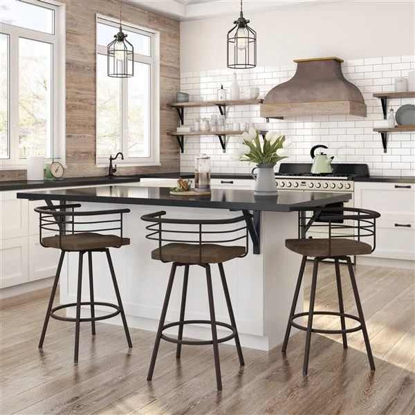 Amisco Denton 29.88-in Swivel Bar Stool - Dark Brown Distressed Wood - Dark Brown Metal 2 Amisco Denton 29.88-in Swivel Bar Stool - Dark Brown Distressed Wood - Dark Brown Metal - Image 2