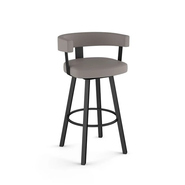 Amisco Parker 30.25-in Swivel Bar Stool - Taupe Grey Faux Leather - Black Metal 1 Amisco Parker 30.25-in Swivel Bar Stool - Taupe Grey Faux Leather - Black Metal