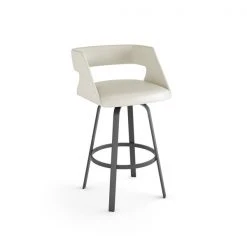 Amisco Harris 30.63-in Swivel Bar Stool - Off White Faux Leather - Matt Dark Grey Metal