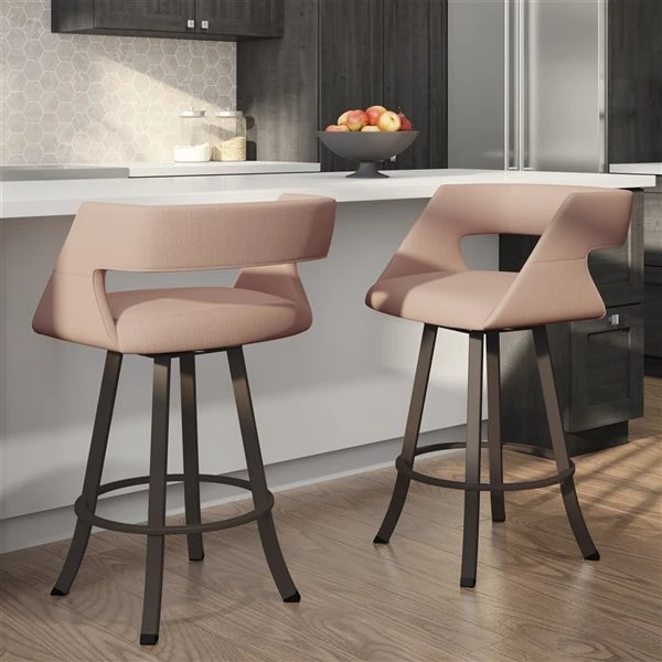 Amisco Metro 26.75-in Swivel Counter Stool - Soft Pink Fabric - Dark Brown Metal 3 Amisco Metro 26.75-in Swivel Counter Stool - Soft Pink Fabric - Dark Brown Metal - Image 3