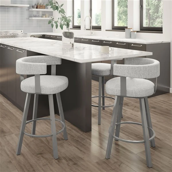 Amisco Parker 26.25-in Swivel Counter Stool - Grey White Polyester - Glossy Grey Metal 2 Amisco Parker 26.25-in Swivel Counter Stool - Grey White Polyester - Glossy Grey Metal - Image 2