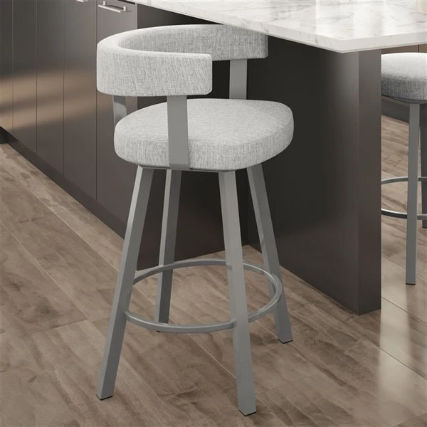 Amisco Parker 26.25-in Swivel Counter Stool - Grey White Polyester - Glossy Grey Metal 3 Amisco Parker 26.25-in Swivel Counter Stool - Grey White Polyester - Glossy Grey Metal - Image 3