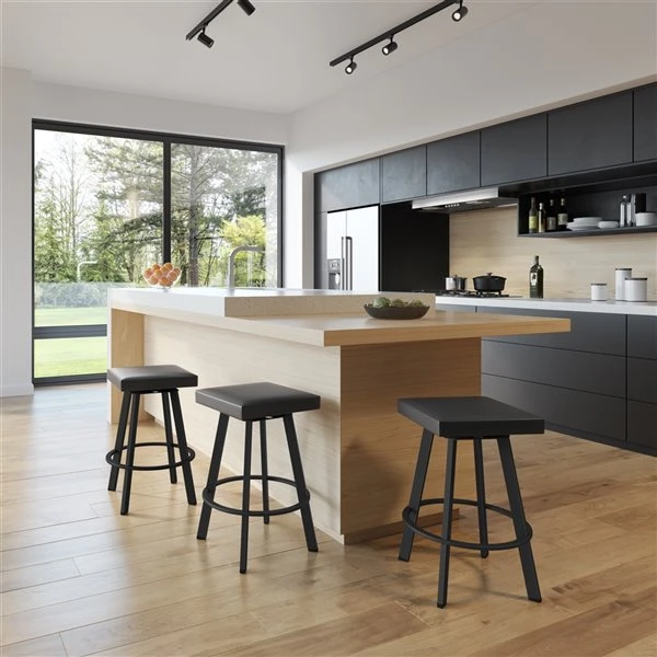 Amisco Sinclair 25.25-in Swivel Counter Stool - Black Faux Leather - Black Metal 2 Amisco Sinclair 25.25-in Swivel Counter Stool - Black Faux Leather - Black Metal - Image 2