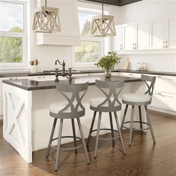 Amisco Mapleton 31-in Swivel Bar Stool - Light Beige PVC - Matt Light Grey Metal 2 Amisco Mapleton 31-in Swivel Bar Stool - Light Beige PVC - Matt Light Grey Metal - Image 2