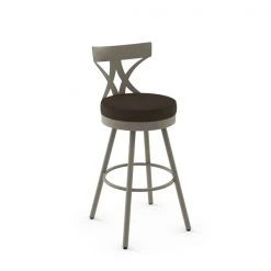 Amisco Mapleton 31-in Swivel Bar Stool - Dark Brown Grey Polyester - Matt Light Grey Metal