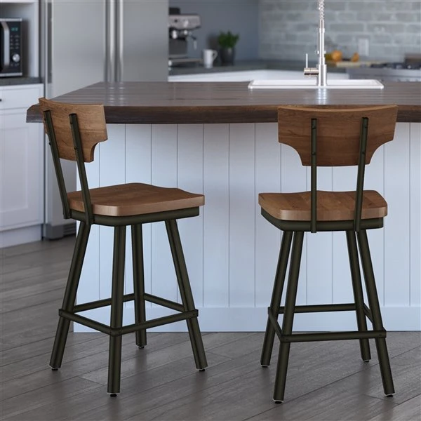 Amisco Ferguson 29.25-in Swivel Bar Stool - Brown Distressed Wood - Gun Metal 3 Amisco Ferguson 29.25-in Swivel Bar Stool - Brown Distressed Wood - Gun Metal - Image 3